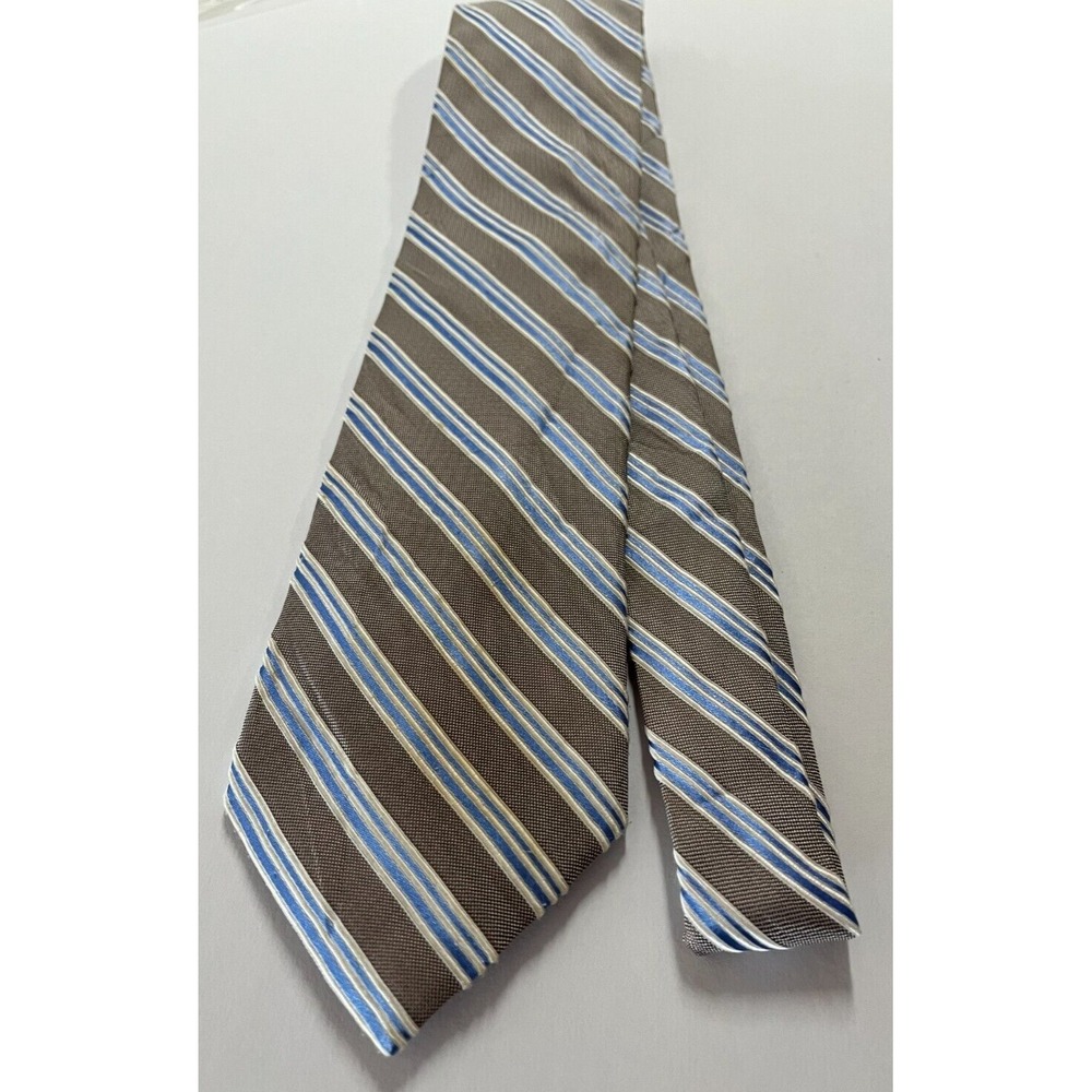 Men's Accessory Tie Necktie Silver Blue White Diagonal Stripe Chaps 100% Silk
